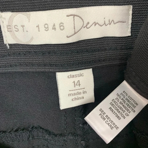 C Est 1946 Classic Black Denim Jeans Size 14 Straight Leg High Waist Stretch W35 - Picture 16 of 16